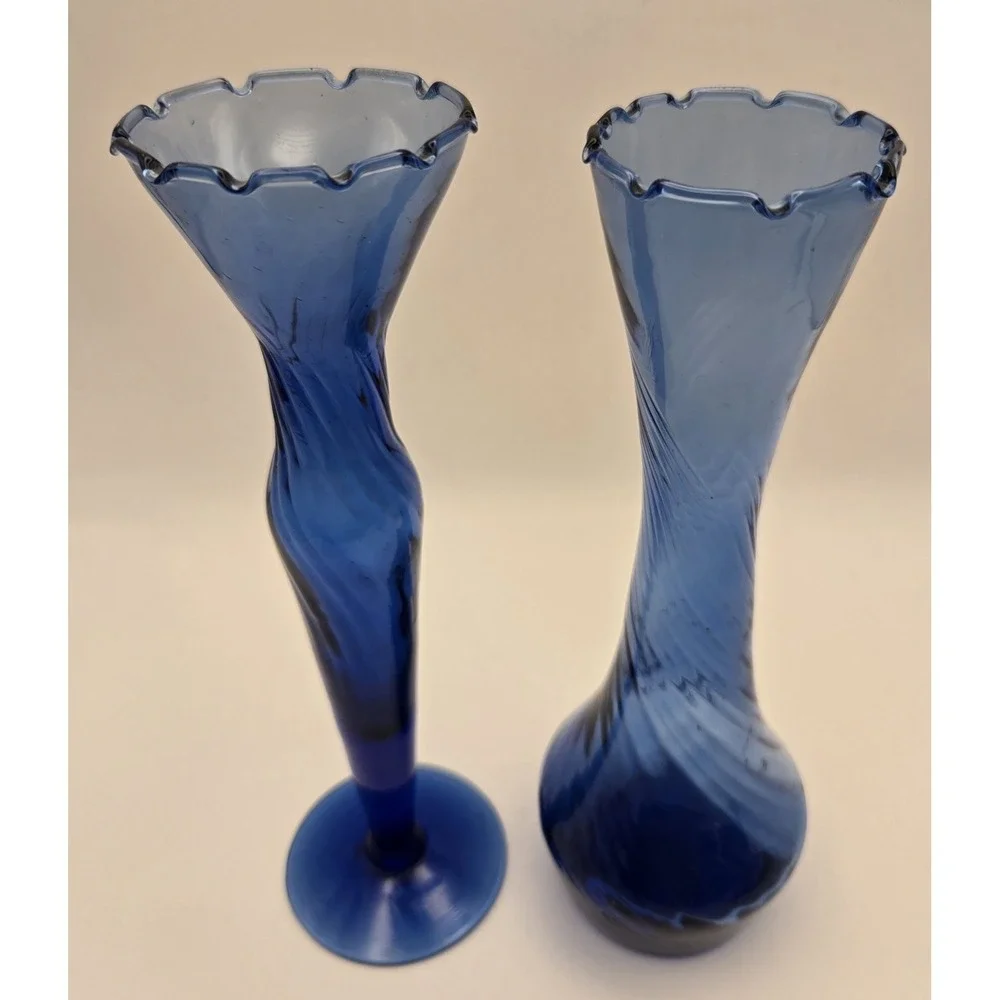 Vintage Bud Vases Cobalt Blue Hand Blown 2 Styles Approx. 8.5
